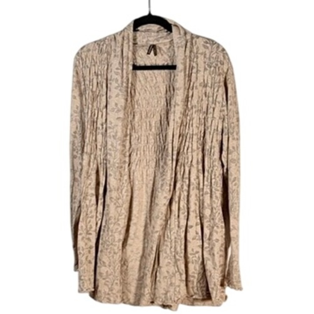 STETSON Women's Long Sleeve Floral‎ Print Crinkle Knit Cardigan Beige L western